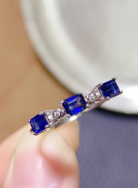 925银饰戒指长方3*4mm镶嵌横镶小众设计精致简单大方直播供货