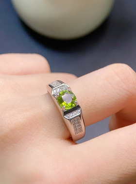 正品天然碧玺戒指男士个性霸气男戒纯银时尚男生求婚结婚钻戒