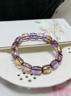 桶珠刻面紫黄晶紫黄同体双色财富和智慧12.7*10.4mm重33.76克