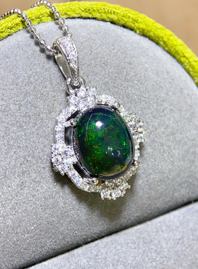 天然黑欧泊吊坠女小众设计高级感s925纯银项链18K金定制新款