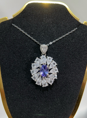 天然坦桑石吊坠S925银精工镶嵌日韩经典款生日礼物订婚信物下单