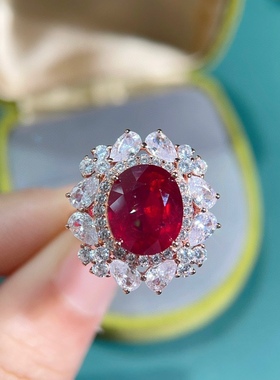 泰国大颗粒鸽血红红宝石奢华戒指新烧裸石戒面女指环浓郁火彩