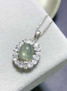 天然葡萄石吊坠925银精工镶嵌，主石8*10mm，天然葡萄石支持检测