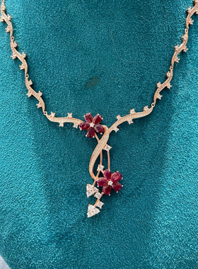 超显白天然红宝石复古气质鸽子血项链锁骨链脖子简约高级优雅礼物