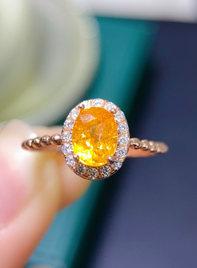 天然芬达戒指高净度火彩爆闪精品s925纯银精工镶嵌