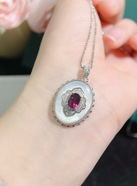 天然紫牙乌石榴石吊坠晶体全净火彩爆闪S925银精工镶嵌美呆了