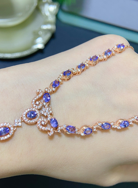 天然坦桑石项链925银精工镶嵌主石3*43*5mm 天然坦桑石支持检测！