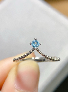 爆款天然磷灰石戒指 主石3*3mm特惠925银镀金精工小巧迷你
