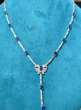 日韩气质天然蓝宝石时尚百搭蝴蝶长款毛衣链女挂件配饰品项链颈链