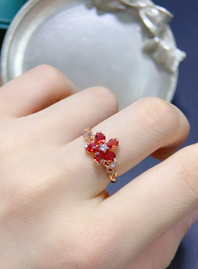 高品质天然红色蓝宝石戒指红蓝宝艳如烈火3*4mm925银精工镶嵌