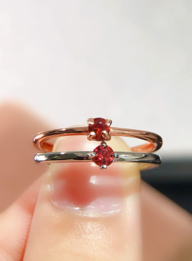 天然红石榴石戒指  s925纯银镶嵌  全净体火彩超闪主石3mm