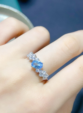 纯天然托帕石戒指出货晶体全净火彩超闪主石5*7mm925银精工镶嵌