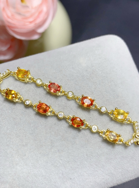 纯天然彩蓝宝手链超粉嫩晶体通透5A级宝石尺寸3*4mm925银精工镶嵌