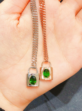 天然透辉石锁头手链女椭圆绿俄罗斯宝石时尚复古法式一体链