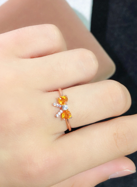 银镶天然黄色蓝宝石戒指心4mm时尚精致粉嫩漂亮活口女戒轻奢