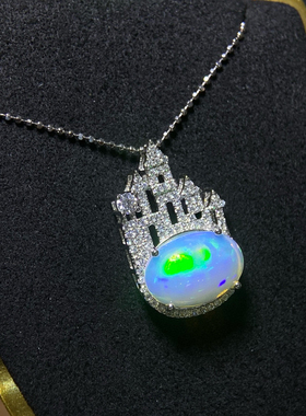 纯天然超美欧泊吊坠925银精工镶嵌主石9*13mm 天然欧泊支持检测