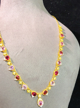 925银镀金镶嵌天然碧玺项链女款时尚百搭锁骨链颈饰送礼佳品