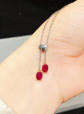 龙年五月新 MM个性时尚红宝石项链女银镀18K金 天然彩宝锁骨链