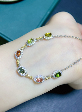 天然碧玺手链 碧玺天然碧玺哦！主石3*5mm，925银精工镶嵌