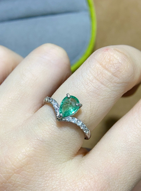 精品天然祖母绿戒指 主石5*7mm特惠小清新奶奶绿戒指