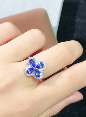 纯天然坦桑石戒指坦桑尼亚5A级宝石4*6。 925银精工镶嵌厚重用银