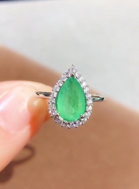 纯天然哥伦比亚祖母绿戒指，高品高净度满火彩，925纯银精工镶嵌