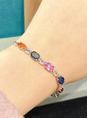 彩蓝宝手链超粉嫩晶体通透颜色艳丽尺寸5*7mm纯天然彩蓝宝