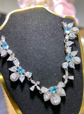 天然磷灰石蓝色创意蝴蝶项链女小众设计轻奢不掉色锁骨链2024新款