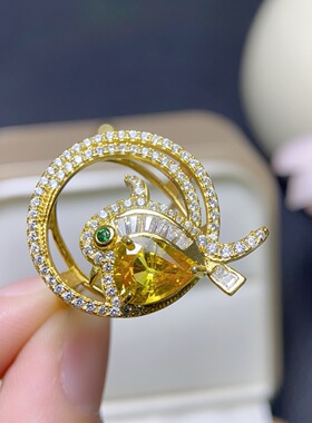 天然黄蓝宝戒指5A级宝石，尺寸7*9m，925银精工镶嵌