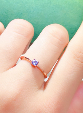 小巧迷你925银镶天然坦桑石戒指 四爪戒指 主石3mm特惠尾戒