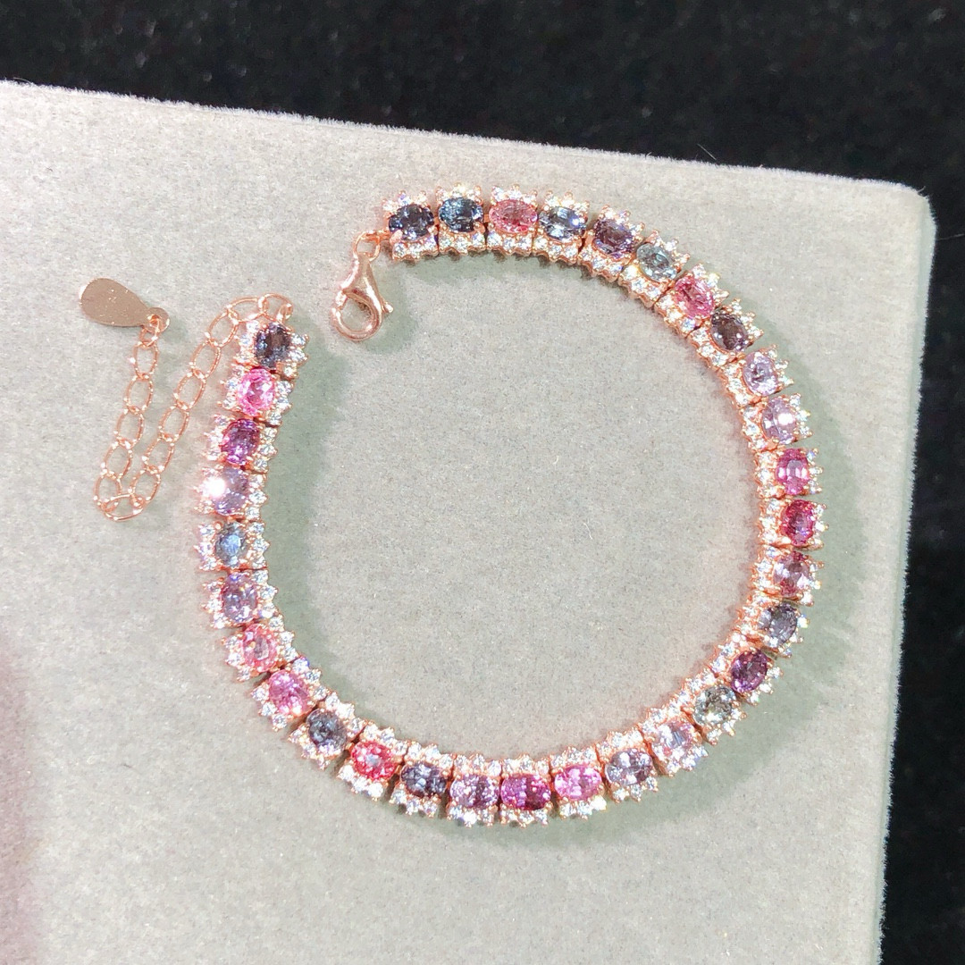 纯天然尖晶石手链 产自缅甸 多彩色搭配 ​满圈镶嵌温柔暖色手链