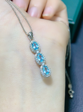 天然磷灰石吊坠 清新自然超豪华超大气款式 4*6mm 925银镀白金色