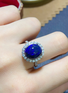 炫彩蓝欧泊戒指绝美显白独特火彩10*12mm，S925银精工镶嵌母亲节