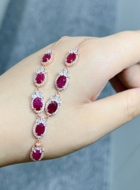 超闪奢华红宝石手链新娘项链耳环饰品婚纱礼服配饰晚宴宴会首饰