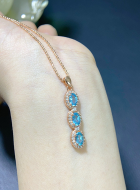 天然磷灰石吊坠清新自然超豪华超大气款式4*6mm。925银镀玫瑰金色