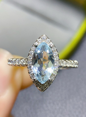 纯天然海蓝宝马眼造型戒指出货，精工品质，天然海蓝宝主石6*8mm