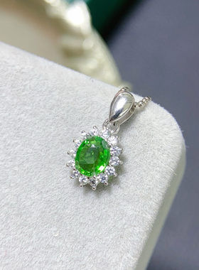 超级闪亮的天然沙弗莱吊坠完美的沙沙 5*6mm925纯银精工镶嵌