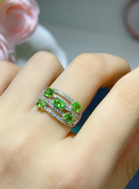 s925银戒指天然沙弗来椭圆形3*4mm时尚百搭镶嵌沙弗来