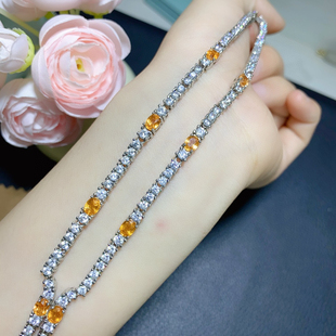 天然芬达石榴石项链女款 百搭送女友闺蜜礼物 925银镀18K金镶嵌时尚