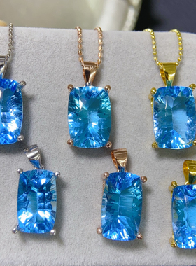 纯天然伦敦蓝蓝托帕石吊坠大克拉 主石约9*14mm全净体品质