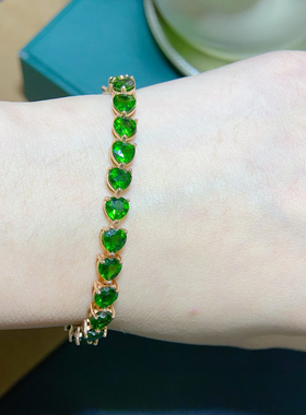 天然透辉石手链，925银镶嵌，主石尺寸5*5mm，