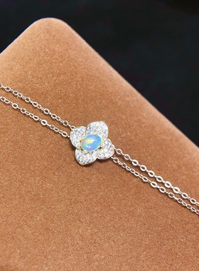 绝美！s925纯银镶嵌天然欧泊手链超好火彩欧珀精致女礼物