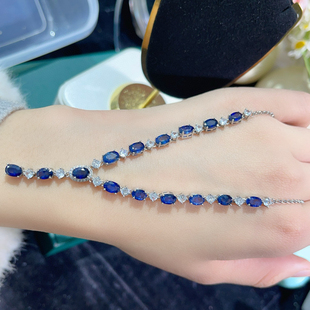 6MM S925银精工镶嵌主石尺寸4 新款 天然蓝宝石项链