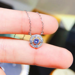 天然水晶彩宝坦桑石项链简单锁骨链水滴女款 s925纯银镶嵌