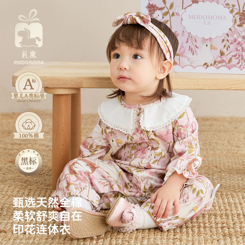 modomoma公主女宝翻领印花爬服