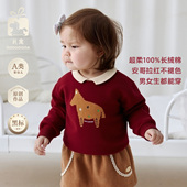 modomoma小童毛衣秋冬装 盛宴 男女宝宝北欧复古学院风上衣圣诞