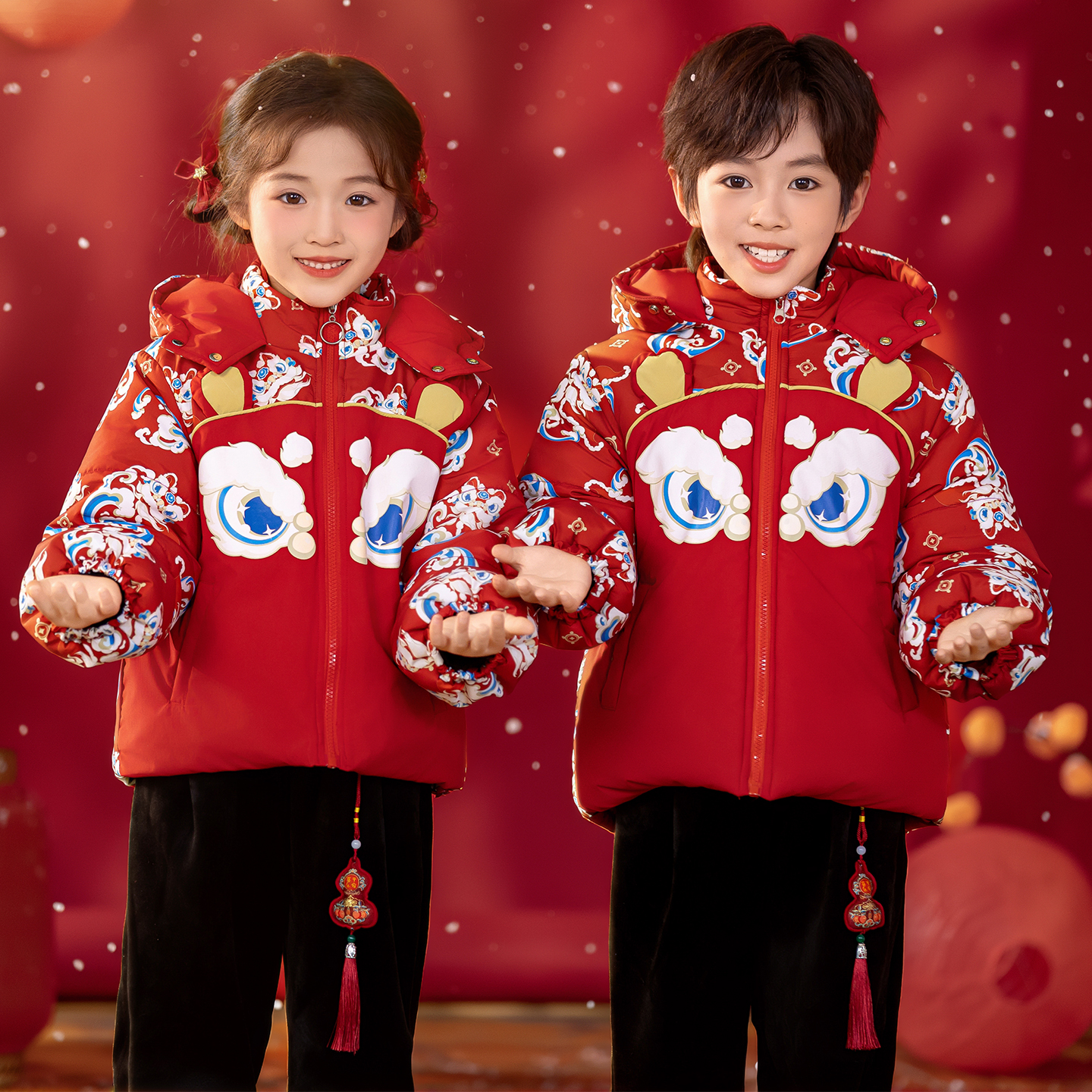 儿童拜年服红色棉衣元旦演出服