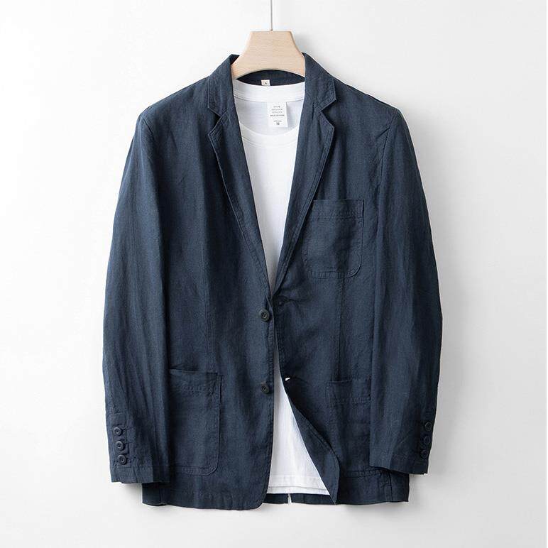 香港男士法国纯亚麻西装外套商务休闲小西服春夏薄款宽松长袖夹克