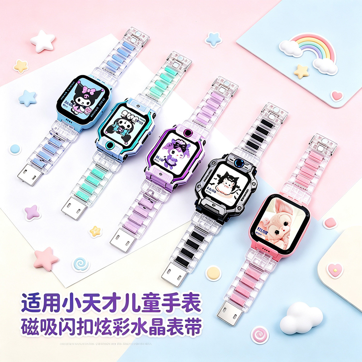 适用小天才电话手表Z12表带Z11炫彩冰晶Z10磁吸Z9闪扣Z8透明Z6Pro少年版Z7/Q2A/D1S/N3/U5/D2/Q1R/Y8儿童配件