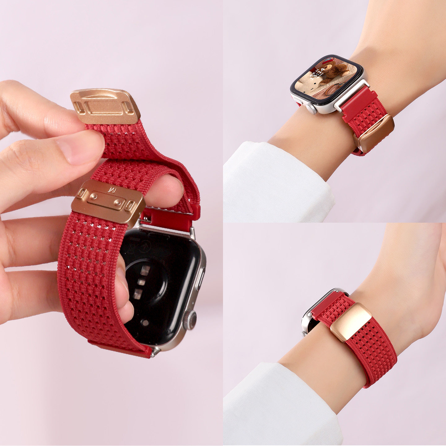 新年红适用华为fit4表带fit4pro尼龙编织watchfit3磁吸扣腕带智能运动手表三四代针织透气替换链通用配件男女